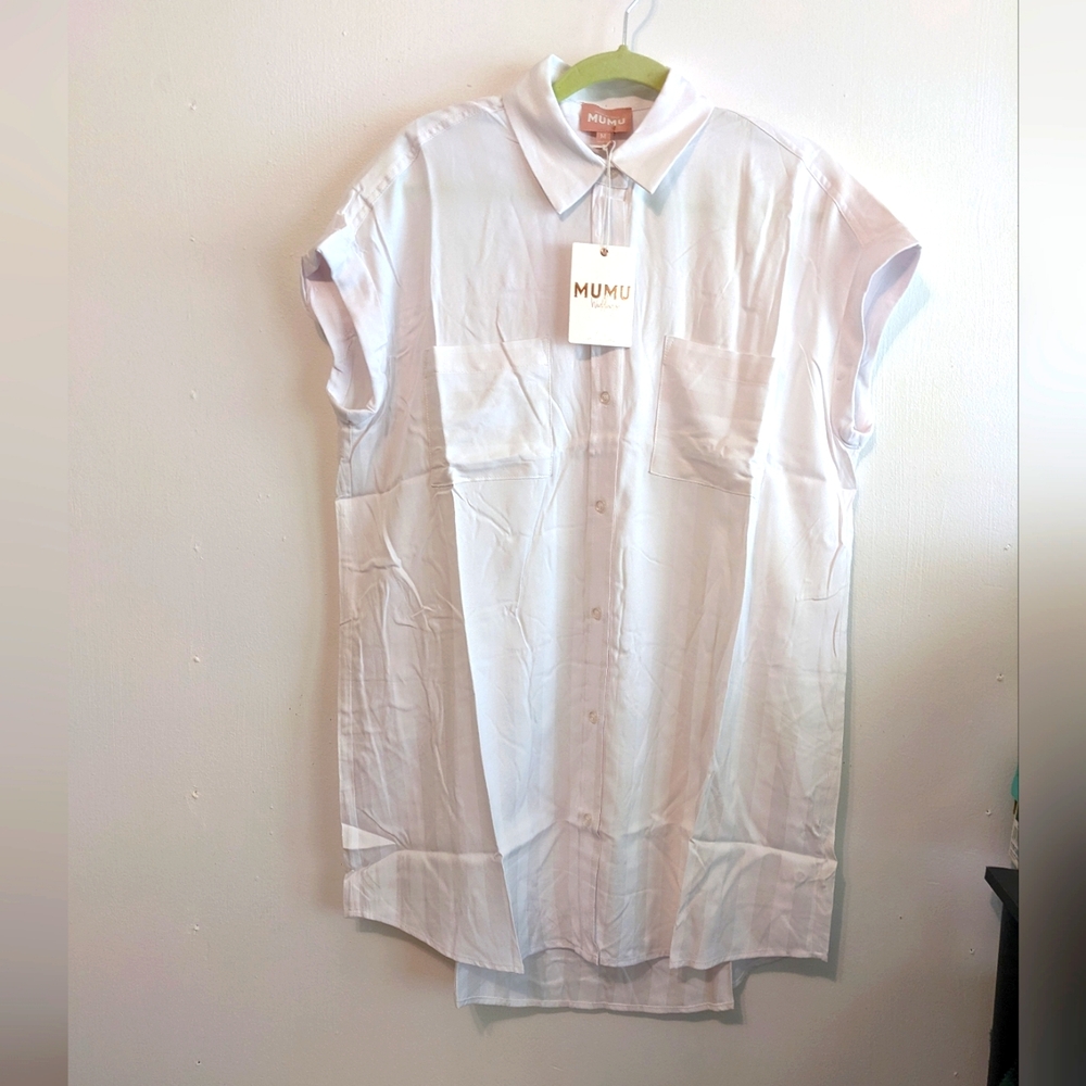 Show Me Your MuMu Light Blue Button-Up Shirt Dress